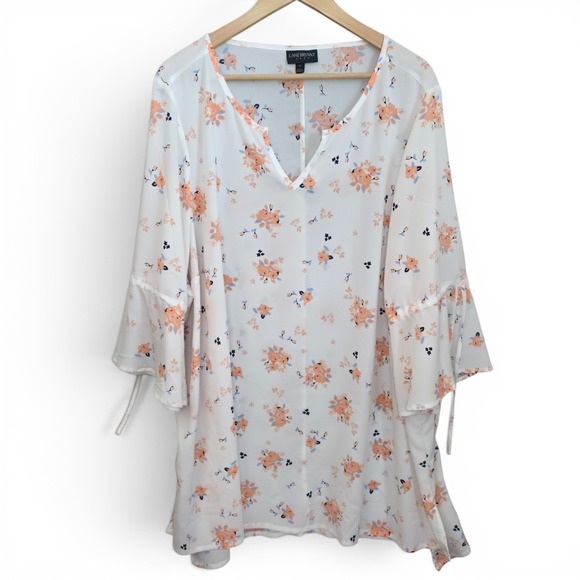 Lane Bryant Tops - Lane Bryant Top Womens Plus 28 White Pink Floral Print‎ Semi Sheer Blouse Casual
